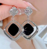 Black Silver Square Earrings